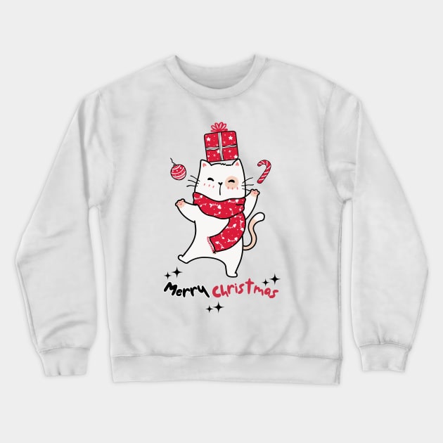 Merry Christmas Meowy Christmas Happy Cat Crewneck Sweatshirt by Bro Aesthetics